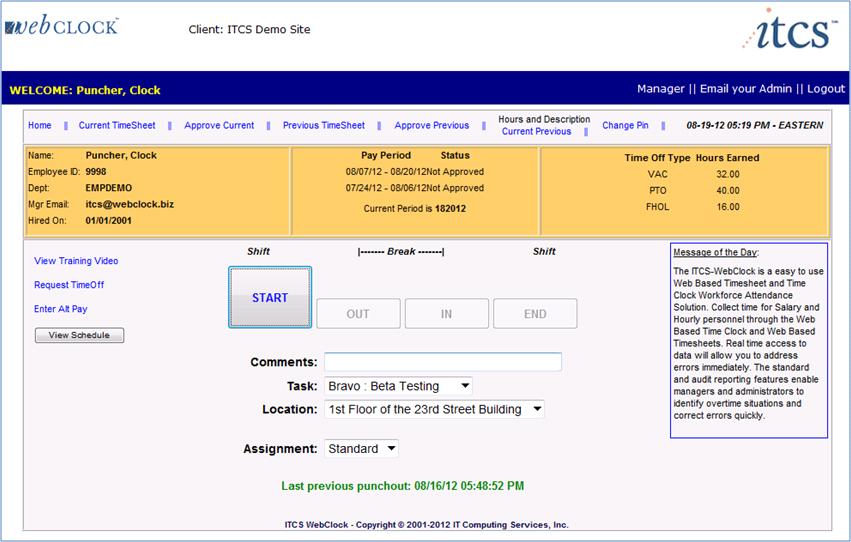 Employee Web Based Time Clock Software